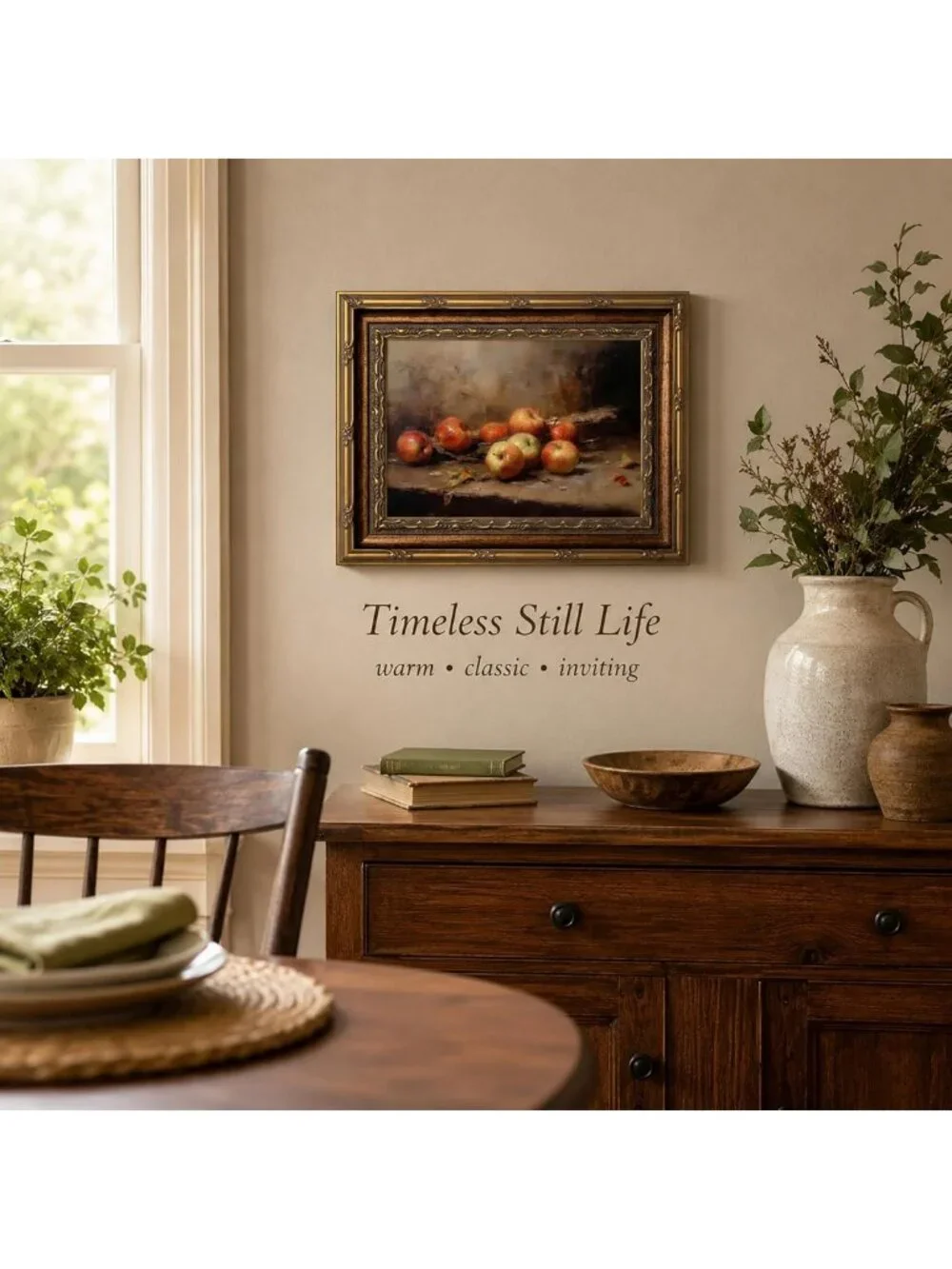 Vintage Gold Framed Still Life Apple Canvas Art - 9x11 Home Decor Piece